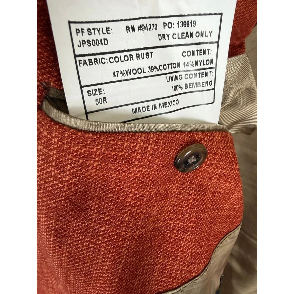 Paul Fredrick Mens Rust Wool Blend 2 Button Sport Coat Blazer 50R JPS004D